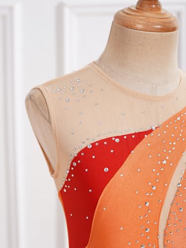 IEFIEL Maillot Patinaje Artístico Niña Vestido Brillante de Danza Ballet Maillot con Falda de Gimnasia Ritmica Disfraz Bailarina Niña V Naranja 7-8 años