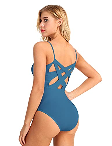 IEFIEL Maillot Tirante de Danza Ballet Para Mujer Maillot Elástico de Gimnasia Ritmica Body Elegante de Danza Clásica Disfraz de Bailarina Bodysuit Jumpsuit Azul Verdoso XS