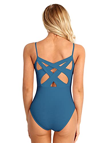 IEFIEL Maillot Tirante de Danza Ballet Para Mujer Maillot Elástico de Gimnasia Ritmica Body Elegante de Danza Clásica Disfraz de Bailarina Bodysuit Jumpsuit Azul Verdoso XS