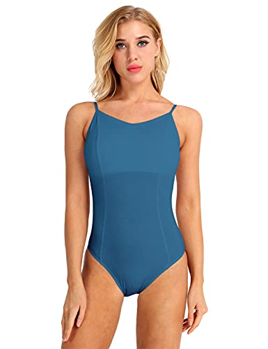 IEFIEL Maillot Tirante de Danza Ballet Para Mujer Maillot Elástico de Gimnasia Ritmica Body Elegante de Danza Clásica Disfraz de Bailarina Bodysuit Jumpsuit Azul Verdoso XS