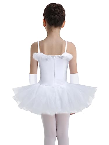 IEFIEL Vestido de Bailarina Ballet Cisne para Niña con Lentejuelas Rendimiento Maillot con Falda Tutú y Corona y Clips Floral Traje de Gimnasia Rítmica Patinaje 4-16 Años D Blanco 4-5 años