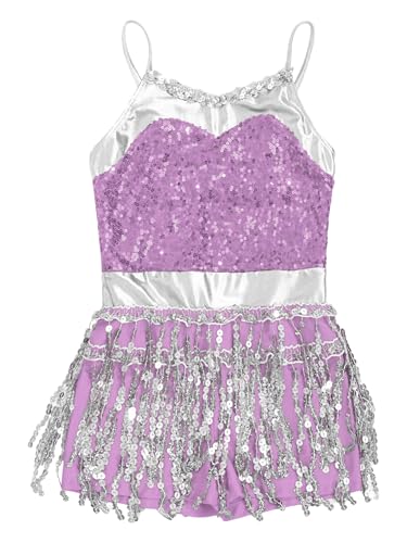 IEFIEL Vestido de Baile Latino para Niña Vestido Lentejuelas de Patinaje Artístico Gimnasia Maillot de Jazz Disfraz de Bailarina 4-16 Años Y Lavanda 8 años