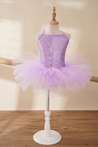 IEFIEL Vestido de Danza Ballet Cisne para Niña Maillot Lentejuelas Leotardo Ballet de sin Manga con Falda Tutú Disfraz de Bailarina 4-16 Años Morado 4-5 años