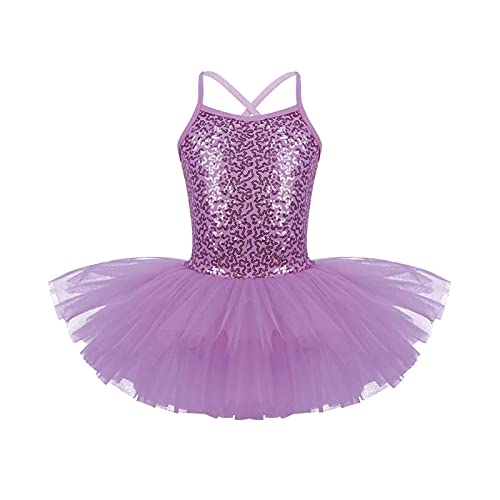 IEFIEL Vestido de Danza Ballet Cisne para Niña Maillot Lentejuelas Leotardo Ballet de sin Manga con Falda Tutú Disfraz de Bailarina 4-16 Años Morado 4-5 años