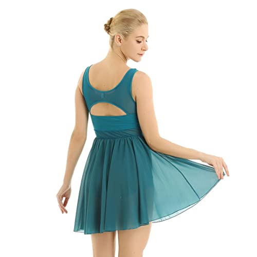 IEFIEL Vestido de Danza Ballet Mujer Maillot de Patinaje Artistico Vestido Gasa de Danza Contemporánea Traje de Danza Lirica Ropa Ballet Mujer A Verde S