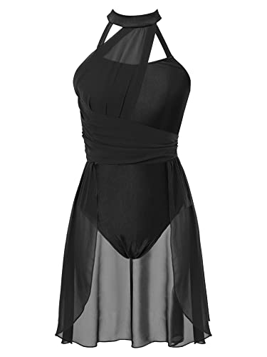 IEFIEL Vestido de Danza Ballet Mujer Maillot de Patinaje Artistico Vestido Gasa de Danza Contemporánea Traje de Danza Lirica Ropa Ballet Mujer C Negro M