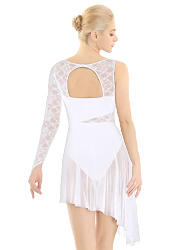 IEFIEL Vestido de Danza Ballet Mujer Maillot Lentejuelas de Patinaje Artistico Vestido Gasa de Danza Lirica Contemporánea Traje Danza Mujer S Blanco XS