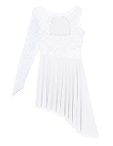 IEFIEL Vestido de Danza Ballet Mujer Maillot Lentejuelas de Patinaje Artistico Vestido Gasa de Danza Lirica Contemporánea Traje Danza Mujer S Blanco XS