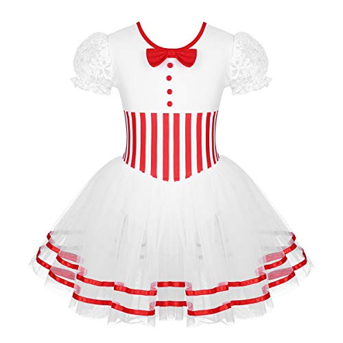 IEFIEL Vestido de Danza Ballet Niña Vestido Manga Corta de Danza Moderna Vestido Princesa Gasa de Fiesta Maillot Ballet Niña Rojo 12 años