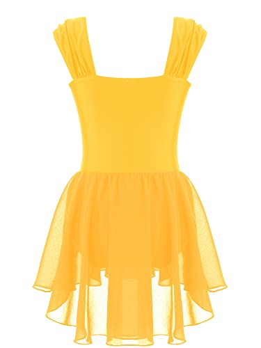 IEFIEL Vestido de Patinaje Artístico para Niñas Maillot de Tirante con Falda Ballet Tul Sólido Leotardo Ballet Clásico Vestido de Gimnasia Disfraz de Bailarina 4-16 Años S Amarillo 8 años