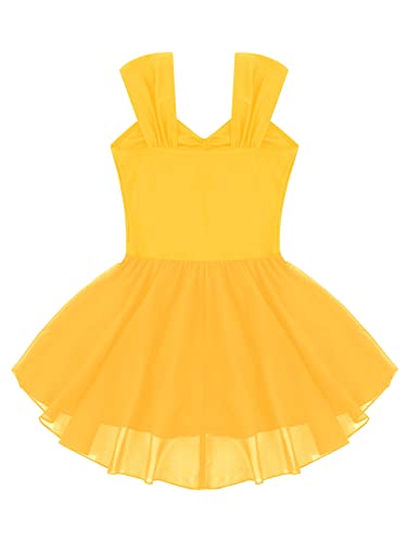 IEFIEL Vestido de Patinaje Artístico para Niñas Maillot de Tirante con Falda Ballet Tul Sólido Leotardo Ballet Clásico Vestido de Gimnasia Disfraz de Bailarina 4-16 Años S Amarillo 8 años