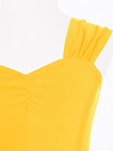 IEFIEL Vestido de Patinaje Artístico para Niñas Maillot de Tirante con Falda Ballet Tul Sólido Leotardo Ballet Clásico Vestido de Gimnasia Disfraz de Bailarina 4-16 Años S Amarillo 8 años