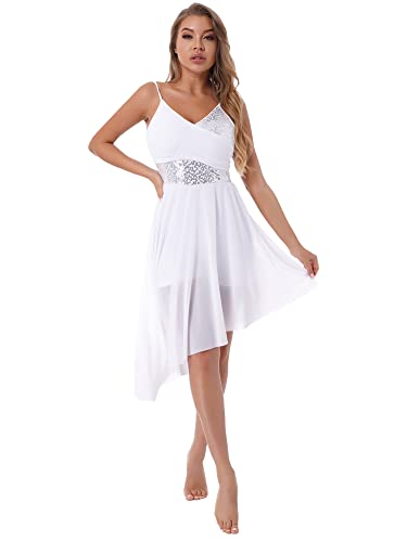 IEFIEL Vestido Lentejuelas de Danza Ballet Lírica Mujer Maillot de Baile Latino Vestido Tul de Gimnasia Rítmica Disfraz Bailarina Mujer S-XXL D Blanco S