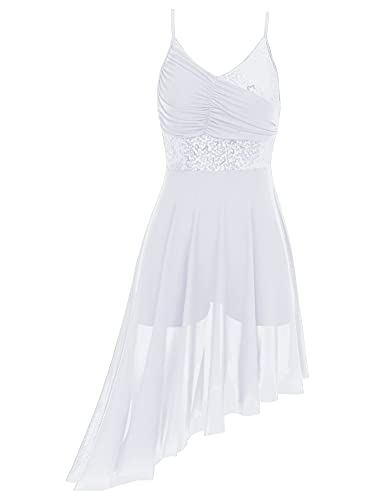 IEFIEL Vestido Lentejuelas de Danza Ballet Lírica Mujer Maillot de Baile Latino Vestido Tul de Gimnasia Rítmica Disfraz Bailarina Mujer S-XXL D Blanco S