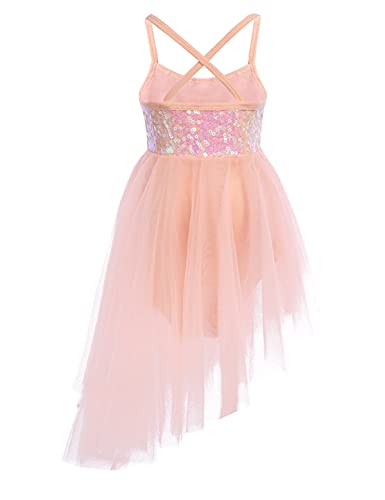 IEFIEL Vestido Lentejuelas de Danza Ballet para Niña Maillot con Falda Tul de Patinaje Artístico Gimnasia Vestido de Baile Lírica y Contemporánea Disfraz Bailarina 2-16 Años E Naranja 5-6 años