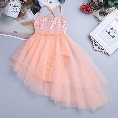 IEFIEL Vestido Lentejuelas de Danza Ballet para Niña Maillot con Falda Tul de Patinaje Artístico Gimnasia Vestido de Baile Lírica y Contemporánea Disfraz Bailarina 2-16 Años E Naranja 5-6 años