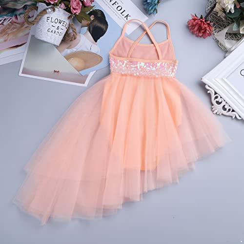 IEFIEL Vestido Lentejuelas de Danza Ballet para Niña Maillot con Falda Tul de Patinaje Artístico Gimnasia Vestido de Baile Lírica y Contemporánea Disfraz Bailarina 2-16 Años E Naranja 5-6 años