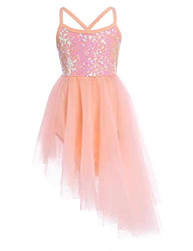 IEFIEL Vestido Lentejuelas de Danza Ballet para Niña Maillot con Falda Tul de Patinaje Artístico Gimnasia Vestido de Baile Lírica y Contemporánea Disfraz Bailarina 2-16 Años E Naranja 5-6 años