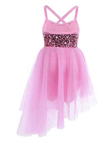 IEFIEL Vestido Lentejuelas de Danza Ballet para Niña Maillot con Falda Tul de Patinaje Artístico Gimnasia Vestido de Baile Lírica y Contemporánea Disfraz Bailarina 2-16 Años E Rosa 4-5 años