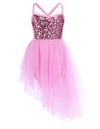 IEFIEL Vestido Lentejuelas de Danza Ballet para Niña Maillot con Falda Tul de Patinaje Artístico Gimnasia Vestido de Baile Lírica y Contemporánea Disfraz Bailarina 2-16 Años E Rosa 4-5 años