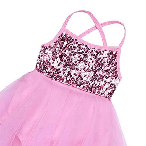 IEFIEL Vestido Lentejuelas de Danza Ballet para Niña Maillot con Falda Tul de Patinaje Artístico Gimnasia Vestido de Baile Lírica y Contemporánea Disfraz Bailarina 2-16 Años E Rosa 4-5 años