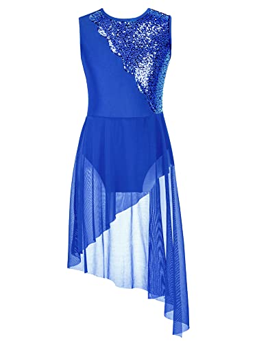 IEFIEL Vestido Lentejuelas de Danza para Niña Maillot de Patinaje Artístico Leotardo Gimnasia con Tul Vestido de Bailarina Ballet 6-16 Años X Azul real 14 años