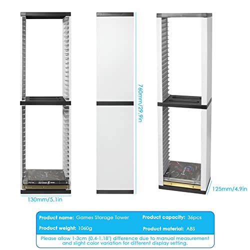 iFCOW Torre de almacenamiento de juegos para PS5, caja de discos de juegos, soporte para estante de almacenamiento PS5, capacidad para 36 discos de juego