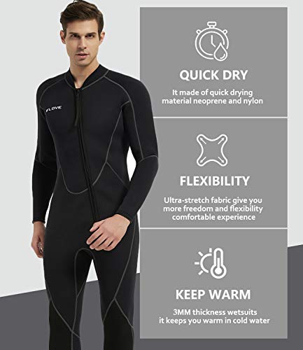 IFLOVE Man Monopiece Wetsuit 3 mm Traje de Neopreno de para Hombre, Manga Larga, Mono Pieza, Surf, Snorkel S