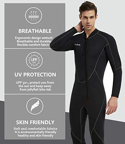 IFLOVE Man Monopiece Wetsuit 3 mm Traje de Neopreno de para Hombre, Manga Larga, Mono Pieza, Surf, Snorkel S