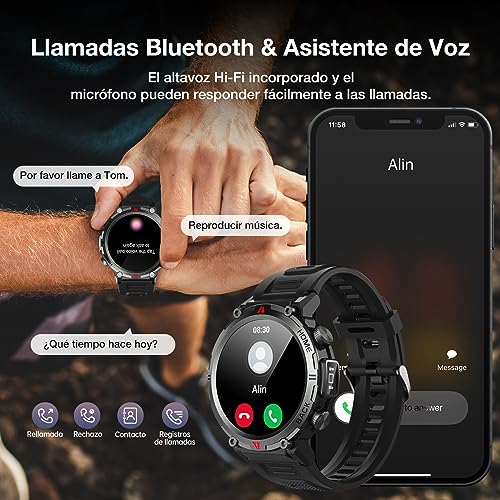 IFMDA Reloj Inteligente Hombre Mujer, 1,45" Smartwatch Hombre con Alertas Whatsapp, 300 mAh Reloj Deportivo con Podómetro, Llamada Bluetooth, Pulsómetro, Monitor de Sueño para Android iOS