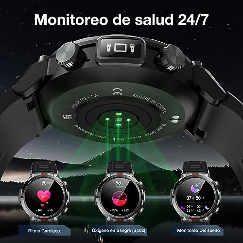 IFMDA Reloj Inteligente Hombre Mujer, 1,45" Smartwatch Hombre con Alertas Whatsapp, 300 mAh Reloj Deportivo con Podómetro, Llamada Bluetooth, Pulsómetro, Monitor de Sueño para Android iOS