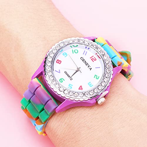 ifundom Reloj de señora con tachuelas de diamante de silicona de camuflaje hermoso reloj de mujer para uso de mujeres (púrpura) accesorios de teléfono de llamada para mujeres y hombres