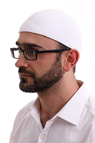 ihvan online Sombreros Kufi musulmanes turcos de invierno para hombres, Taqiya, Takke, Peci, Sombreros islámicos, regalos islámicos, tamaño estándar, Blanco, Talla única