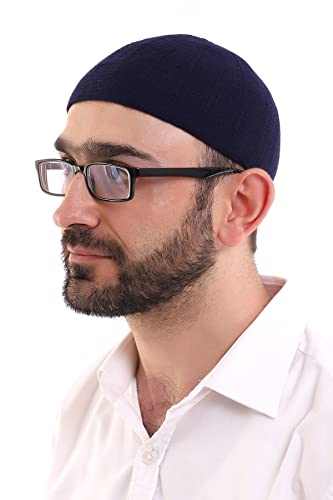 ihvan online Turco musulmán invierno lana kufi sombreros para hombres, taqiya, takke, peci, gorras islámicas, regalos islámicos, tamaño estándar, Navy Style 4, Talla única