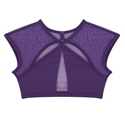 iiniim 2 Piezas Traje de Danza Lírica Contemporánea para Mujer Chica Vestido Elegante de Ballet Baile Conjunto Criss Cross Crop Top + Falda Corta Irregular Fiesta Actuación A Morado XS