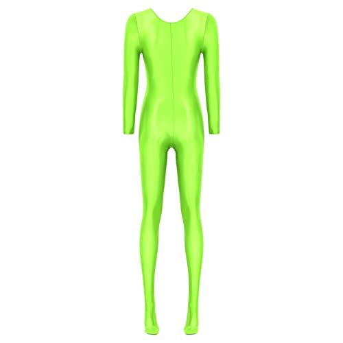 iiniim Body Ajustado Manga Larga para Mujer Cuello Redondo Monos de Gimnasia Ritmica Leotardo de Patinaje Artistica Jumpsuit Bodysuit Catsuit A Verde M