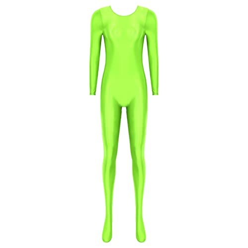 iiniim Body Ajustado Manga Larga para Mujer Cuello Redondo Monos de Gimnasia Ritmica Leotardo de Patinaje Artistica Jumpsuit Bodysuit Catsuit A Verde M