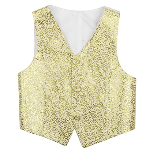 iiniim Chaleco Niño Chico Traje Formal de Fiesta Boda Ceremonia Bautizo Algodón Sin Mangas V Cuello Botones Gentleman Waistcoat Formal Suit Vest Dorado 8-10 años