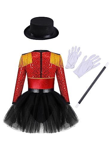 iiniim Disfraz Domadora de Circo Niña Conjunto de Disfraces Circo Chaqueta Maillot Ballet con Falda Tutu Traje de Fiesta Carnaval Navidad Halloween Cosplay B Rojo 7-8 años