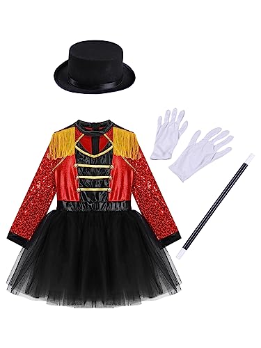 iiniim Disfraz Domadora de Circo Niña Conjunto de Disfraces Circo Chaqueta Maillot Ballet con Falda Tutu Traje de Fiesta Carnaval Navidad Halloween Cosplay B Rojo 7-8 años