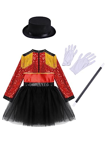 iiniim Disfraz Domadora de Circo Niña Conjunto de Disfraces Circo Chaqueta Maillot Ballet con Falda Tutu Traje de Fiesta Carnaval Navidad Halloween Cosplay B Rojo 7-8 años