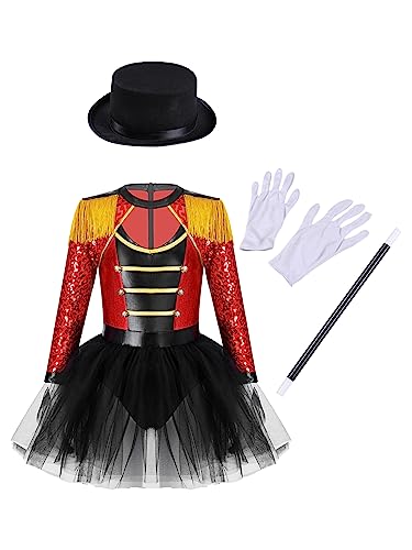 iiniim Disfraz Domadora de Circo Niña Conjunto de Disfraces Circo Chaqueta Maillot Ballet con Falda Tutu Traje de Fiesta Carnaval Navidad Halloween Cosplay B Rojo 7-8 años