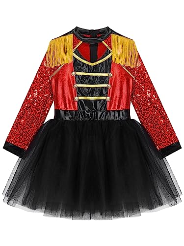 iiniim Disfraz Domadora de Circo Niña Conjunto de Disfraces Circo Chaqueta Maillot Ballet con Falda Tutu Traje de Fiesta Carnaval Navidad Halloween Cosplay B Rojo 7-8 años