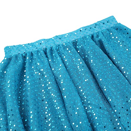 iiniim Falda Corta Polka Dots para Danza Balie Latino Moderno Ballet Mujer Lunares Lentejuela Brillante Cintura Elástica Ropa Deportiva Traje Profesional para Chica Bailarín Azul Claro Talla única