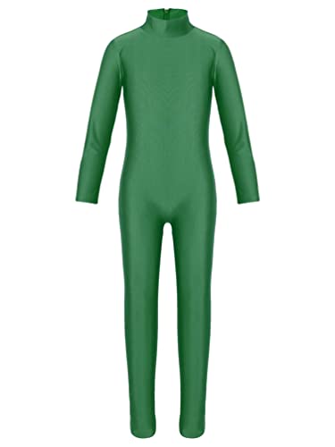 iiniim Maillot Manga Larga con Cremallera Niña Ballet Danza Gimnasia Ritmica Artística Leotardo Clásico Elástico Bailarina Leotard Mono Unitard Invierno Dancewear para Chicas Verde 5-6 años