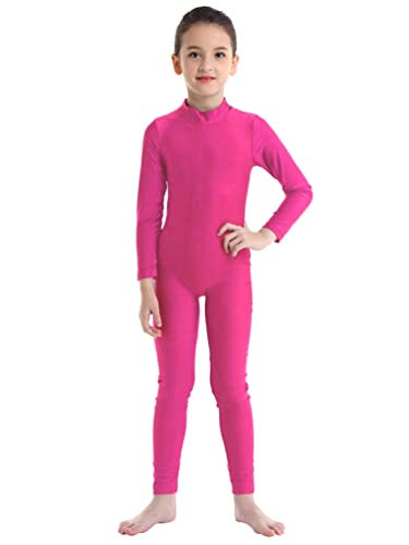 iiniim Maillot Manga Larga con Cremallera Niña Ballet Danza Gimnasia Ritmica Artística Leotardo Clásico Elástico Bailarina Leotard Mono Unitard Invierno Dancewear para Chicas Rosa Oscuro 8-10 años