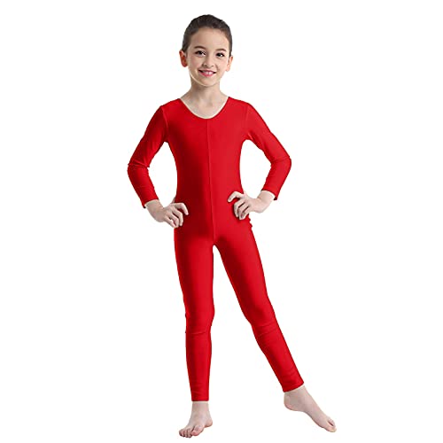 iiniim Maillot Manga Larga Niña Bodies Jumpsuit Deportivo Mono Leotardo Gimnasia Body Elástico Ropa de Deporte Invierno para Niños Niñas Unitard Dancewear A Rojo 5-6 años