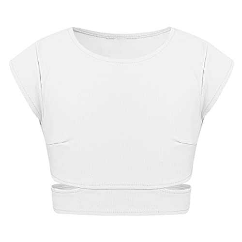 iiniim Niña Camiseta sin Mangas Cuello Alto Espalda Cruzada Abierto Prenda Gimnasia Correas Deportiva Ropa Interior de Danza Ballet Fitness Running Tank Top de Baile Elástica B Blanco 9-10 años