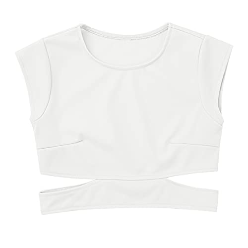 iiniim Niña Camiseta sin Mangas Cuello Alto Espalda Cruzada Abierto Prenda Gimnasia Correas Deportiva Ropa Interior de Danza Ballet Fitness Running Tank Top de Baile Elástica B Blanco 9-10 años