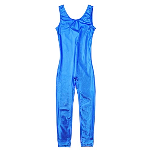 iiniim Niña Maillot Ballet sin Mangas Body Leotardo Cuerpo Pantalon Larga Completo Mono de Danza Gimnasia Baile Fiesta Trajes de Ballet A Azul 10-12 años